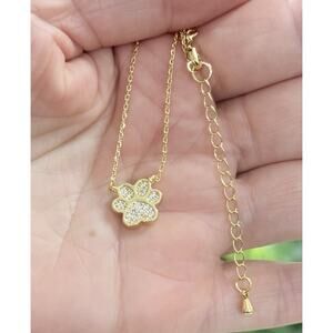 Gold Paw Print CZ Necklace, 18K Gold Plated Pet Lover Pendant, Dog Cat Mom, Paw